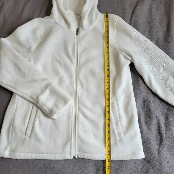 CALVIN KLEIN PERFORMANCE Fleece Jacket Womens Large White Embroidered Zip Hoodie - Picture 4 of 15